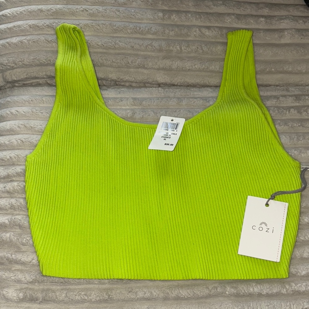 Cozi Lime Green Ribbed Tank Top